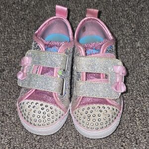 Skechers Pink and Silver Glitter Sneakers with Rhinestones